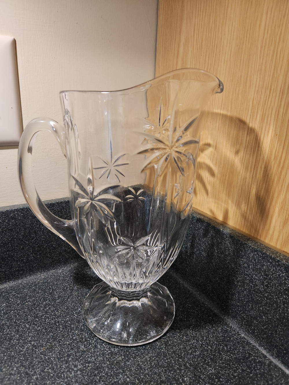 Godinger Clear Starburst Footed Glass Pitcher